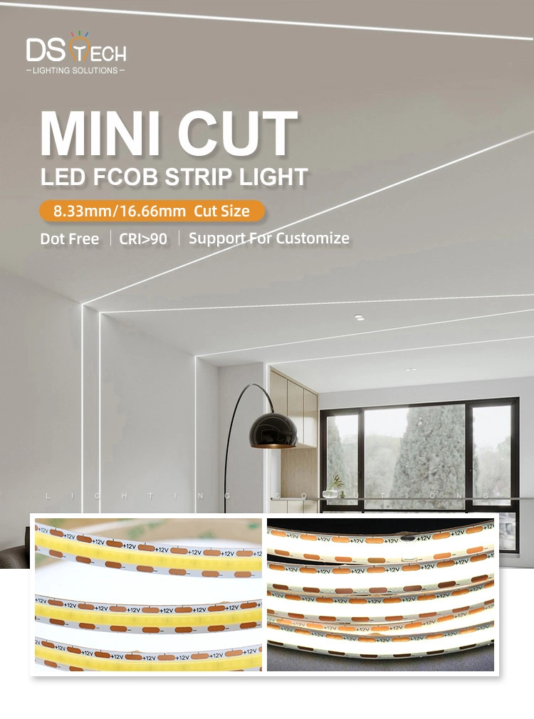 Dotless in Aluminum Profile LED Linear Light 9W 12W 480chips/M High Density COB LED Strip Light LED Flexible Strip Light